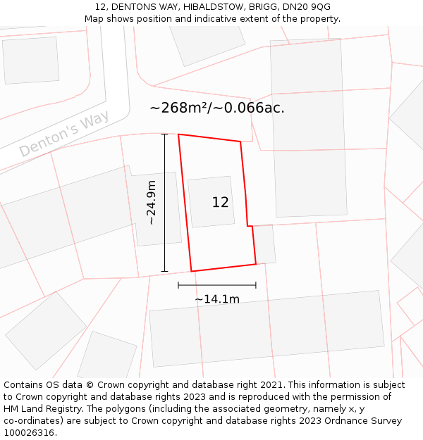 12, DENTONS WAY, HIBALDSTOW, BRIGG, DN20 9QG: Plot and title map