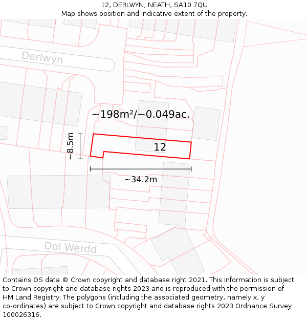 12, DERLWYN, NEATH, SA10 7QU: Plot and title map
