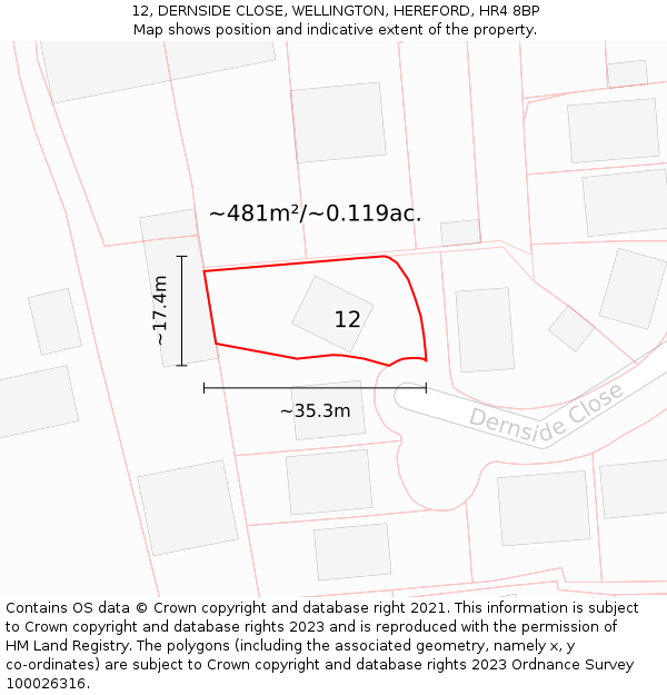 12, DERNSIDE CLOSE, WELLINGTON, HEREFORD, HR4 8BP: Plot and title map