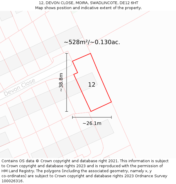 12, DEVON CLOSE, MOIRA, SWADLINCOTE, DE12 6HT: Plot and title map