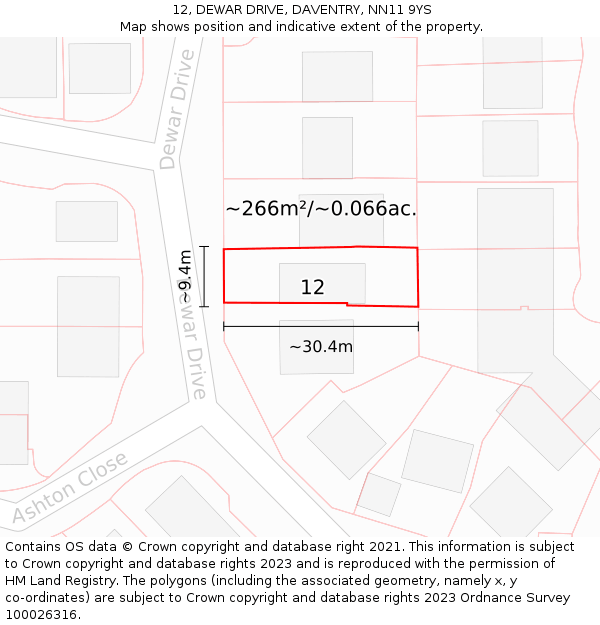 12, DEWAR DRIVE, DAVENTRY, NN11 9YS: Plot and title map