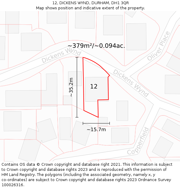 12, DICKENS WYND, DURHAM, DH1 3QR: Plot and title map
