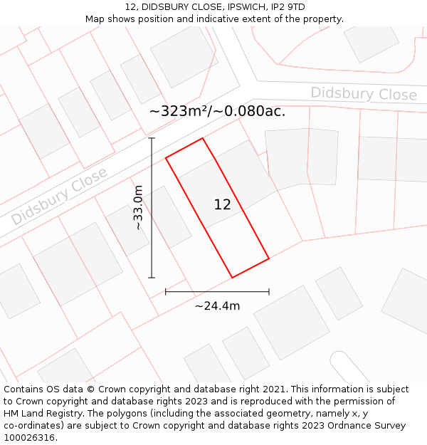 12, DIDSBURY CLOSE, IPSWICH, IP2 9TD: Plot and title map