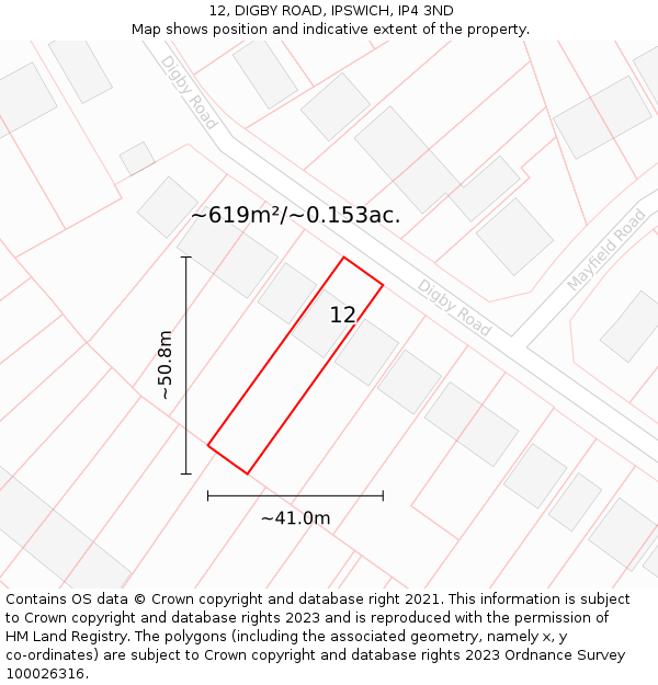 12, DIGBY ROAD, IPSWICH, IP4 3ND: Plot and title map
