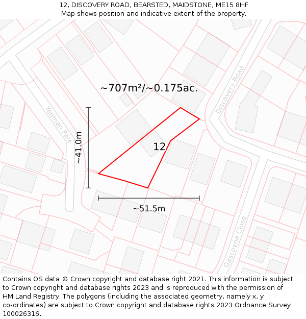 12, DISCOVERY ROAD, BEARSTED, MAIDSTONE, ME15 8HF: Plot and title map
