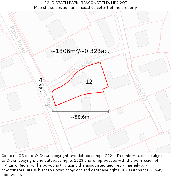 12, DISRAELI PARK, BEACONSFIELD, HP9 2QE: Plot and title map