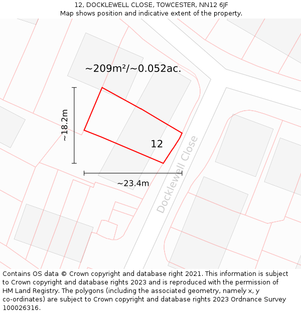 12, DOCKLEWELL CLOSE, TOWCESTER, NN12 6JF: Plot and title map