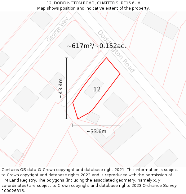 12, DODDINGTON ROAD, CHATTERIS, PE16 6UA: Plot and title map