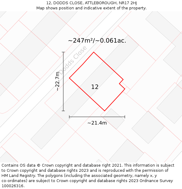 12, DODDS CLOSE, ATTLEBOROUGH, NR17 2HJ: Plot and title map