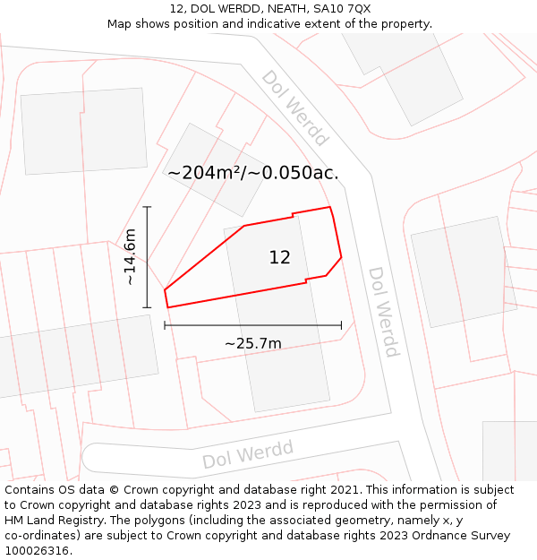 12, DOL WERDD, NEATH, SA10 7QX: Plot and title map