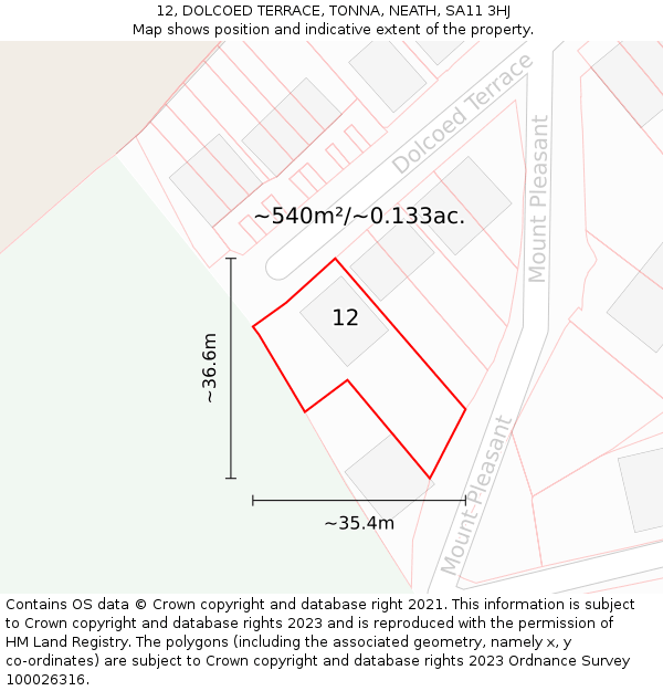 12, DOLCOED TERRACE, TONNA, NEATH, SA11 3HJ: Plot and title map