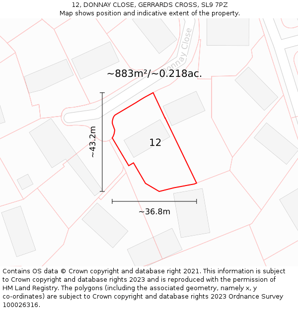 12, DONNAY CLOSE, GERRARDS CROSS, SL9 7PZ: Plot and title map