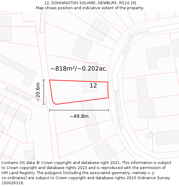 12, DONNINGTON SQUARE, NEWBURY, RG14 1PJ: Plot and title map