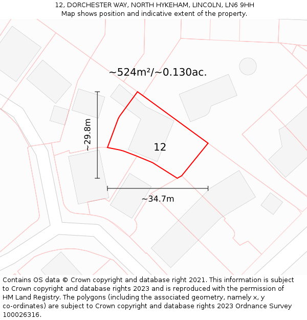 12, DORCHESTER WAY, NORTH HYKEHAM, LINCOLN, LN6 9HH: Plot and title map