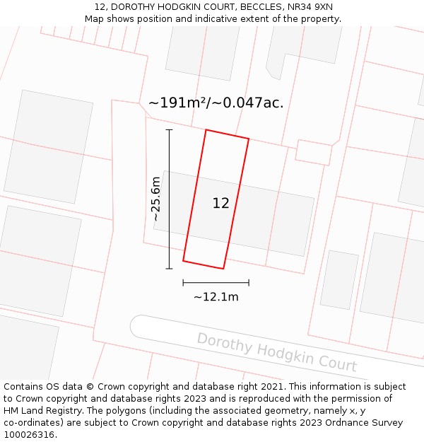 12, DOROTHY HODGKIN COURT, BECCLES, NR34 9XN: Plot and title map