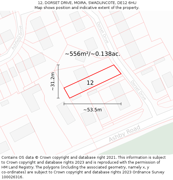 12, DORSET DRIVE, MOIRA, SWADLINCOTE, DE12 6HU: Plot and title map