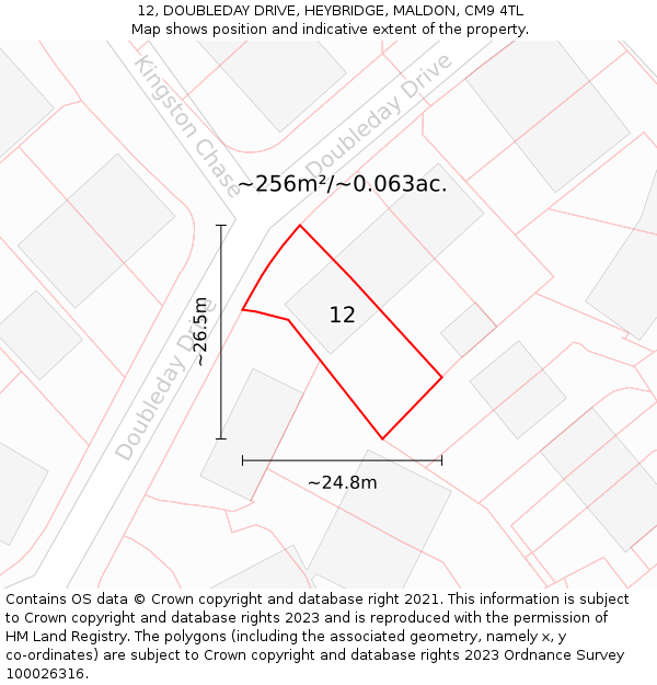 12, DOUBLEDAY DRIVE, HEYBRIDGE, MALDON, CM9 4TL: Plot and title map