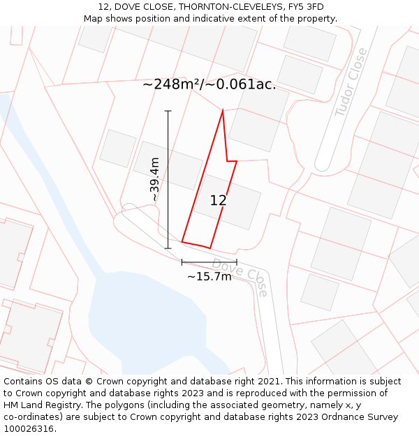 12, DOVE CLOSE, THORNTON-CLEVELEYS, FY5 3FD: Plot and title map
