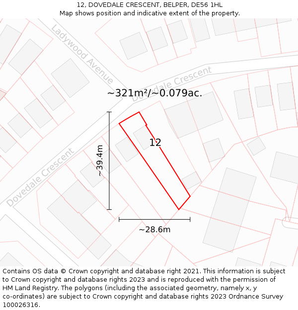 12, DOVEDALE CRESCENT, BELPER, DE56 1HL: Plot and title map