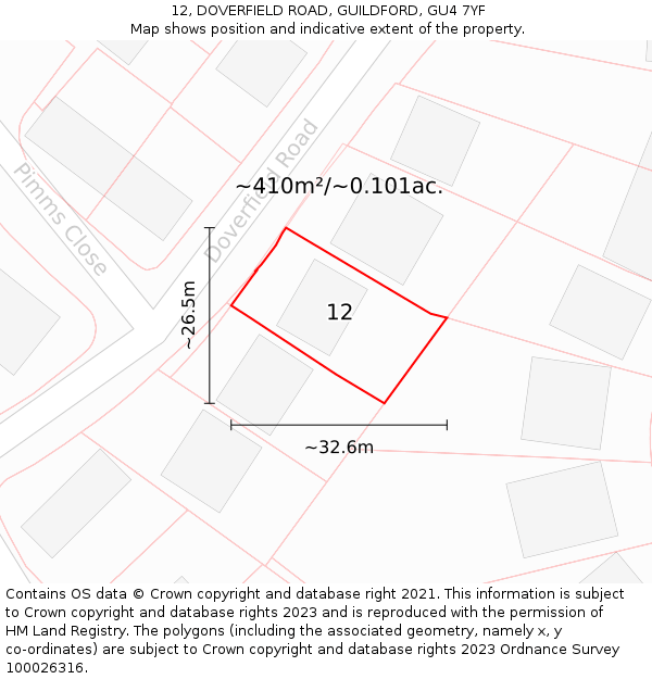 12, DOVERFIELD ROAD, GUILDFORD, GU4 7YF: Plot and title map