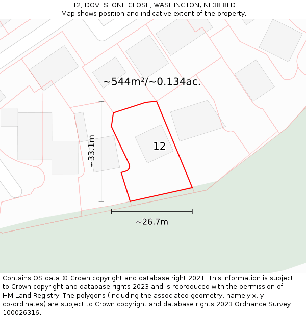 12, DOVESTONE CLOSE, WASHINGTON, NE38 8FD: Plot and title map