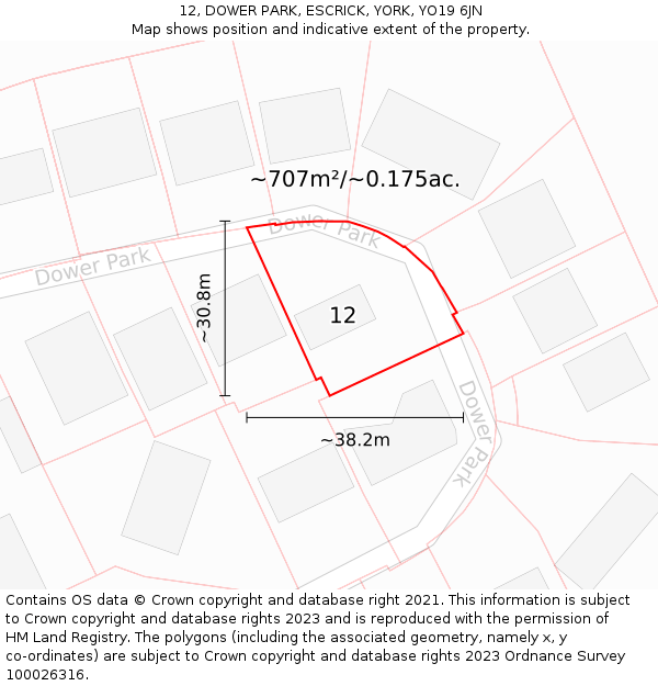12, DOWER PARK, ESCRICK, YORK, YO19 6JN: Plot and title map