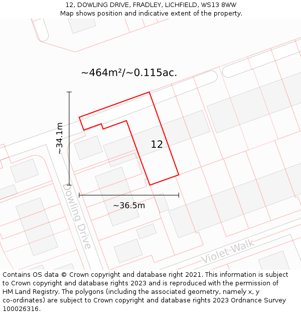 12, DOWLING DRIVE, FRADLEY, LICHFIELD, WS13 8WW: Plot and title map