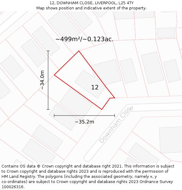 12, DOWNHAM CLOSE, LIVERPOOL, L25 4TY: Plot and title map