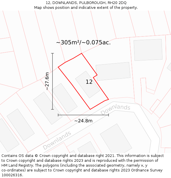 12, DOWNLANDS, PULBOROUGH, RH20 2DQ: Plot and title map
