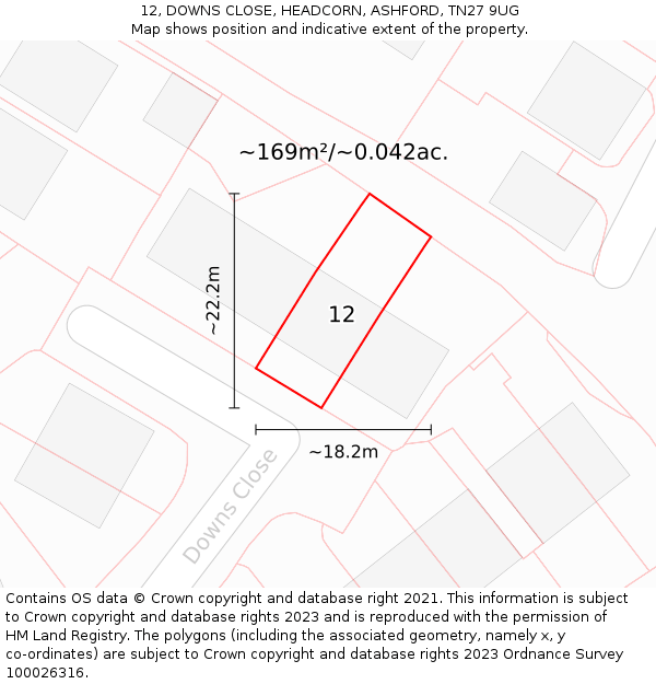 12, DOWNS CLOSE, HEADCORN, ASHFORD, TN27 9UG: Plot and title map