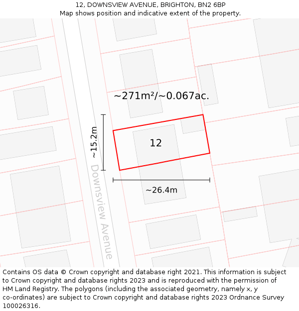 12, DOWNSVIEW AVENUE, BRIGHTON, BN2 6BP: Plot and title map