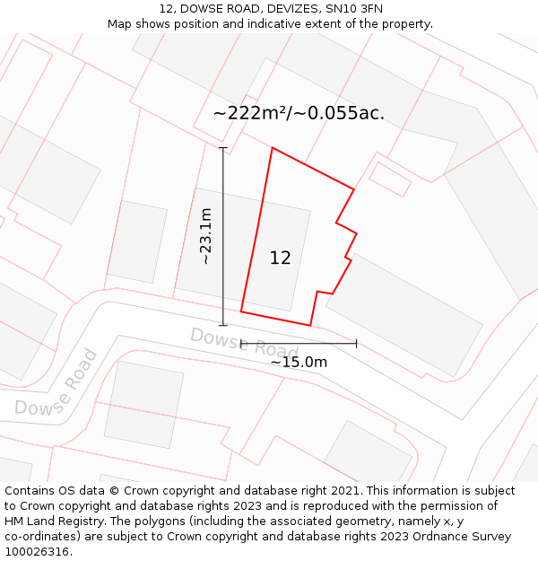 12, DOWSE ROAD, DEVIZES, SN10 3FN: Plot and title map