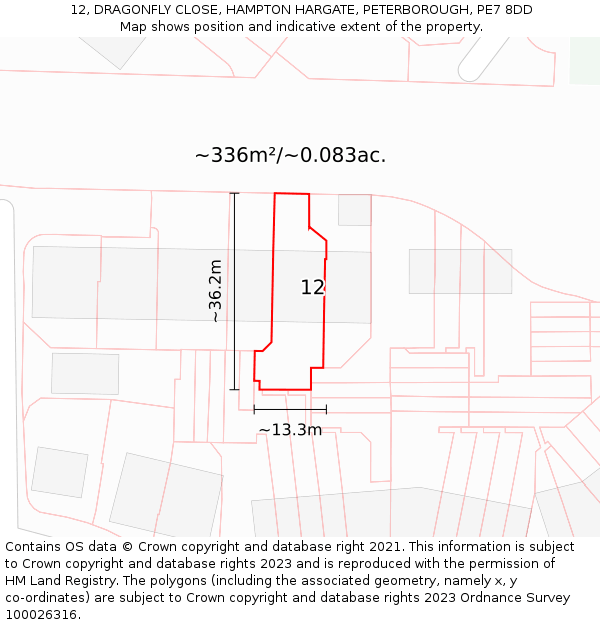 12, DRAGONFLY CLOSE, HAMPTON HARGATE, PETERBOROUGH, PE7 8DD: Plot and title map