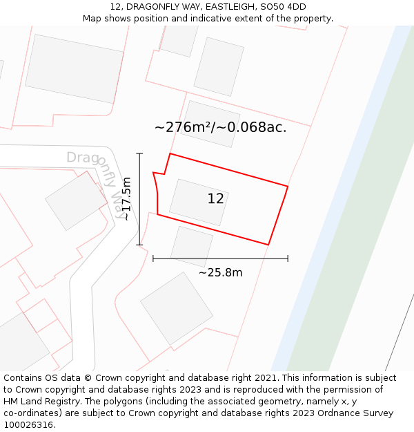 12, DRAGONFLY WAY, EASTLEIGH, SO50 4DD: Plot and title map