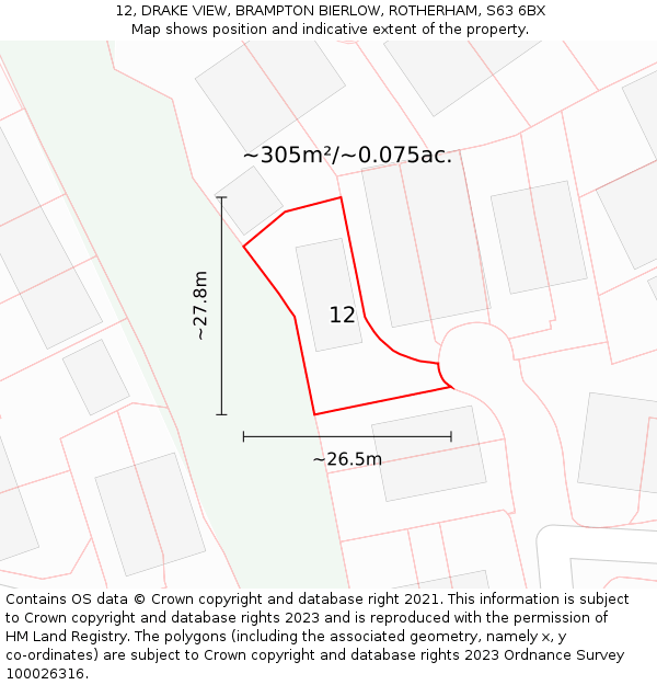 12, DRAKE VIEW, BRAMPTON BIERLOW, ROTHERHAM, S63 6BX: Plot and title map