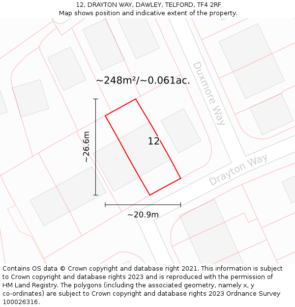 12, DRAYTON WAY, DAWLEY, TELFORD, TF4 2RF: Plot and title map