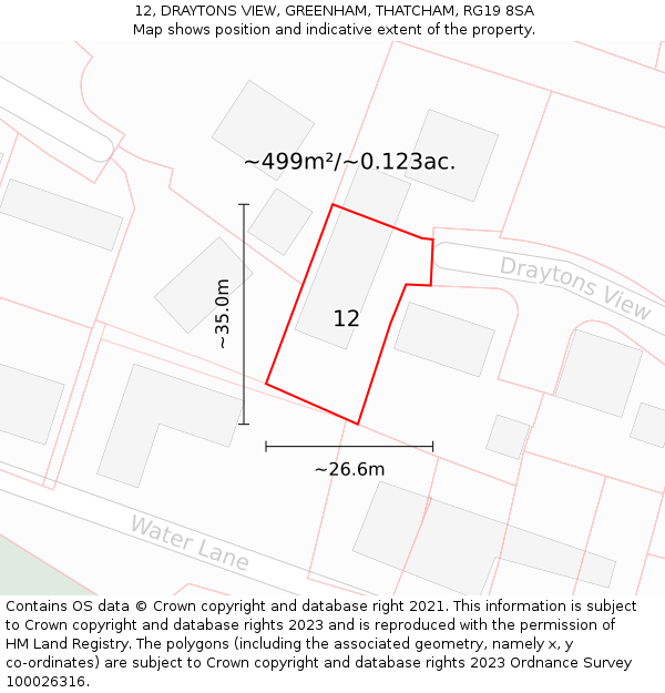 12, DRAYTONS VIEW, GREENHAM, THATCHAM, RG19 8SA: Plot and title map