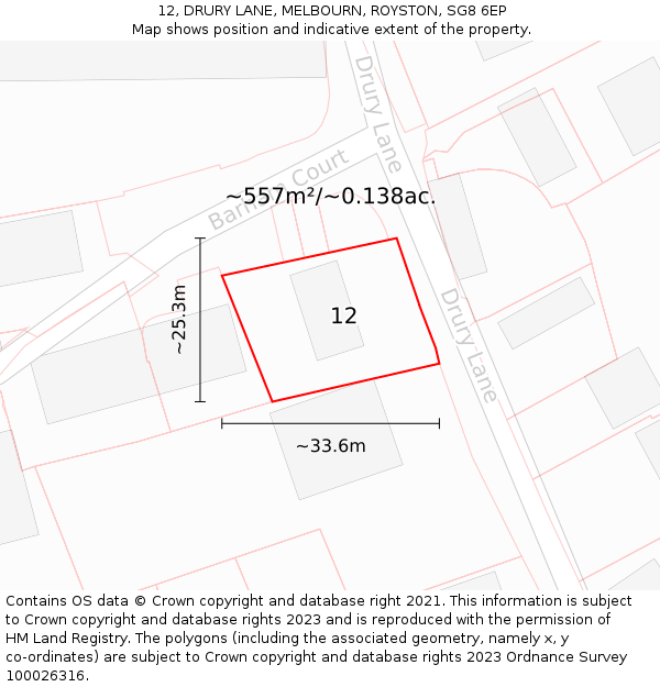 12, DRURY LANE, MELBOURN, ROYSTON, SG8 6EP: Plot and title map