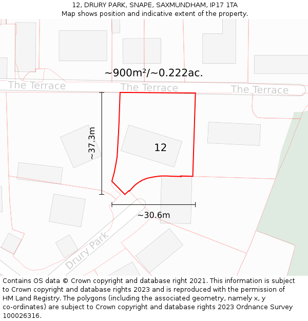 12, DRURY PARK, SNAPE, SAXMUNDHAM, IP17 1TA: Plot and title map