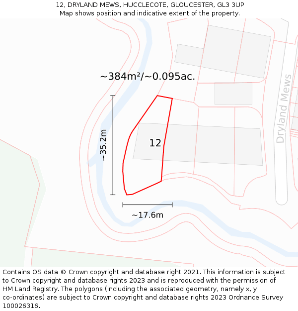 12, DRYLAND MEWS, HUCCLECOTE, GLOUCESTER, GL3 3UP: Plot and title map