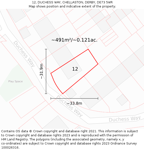 12, DUCHESS WAY, CHELLASTON, DERBY, DE73 5WR: Plot and title map
