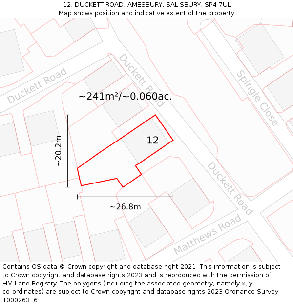 12, DUCKETT ROAD, AMESBURY, SALISBURY, SP4 7UL: Plot and title map