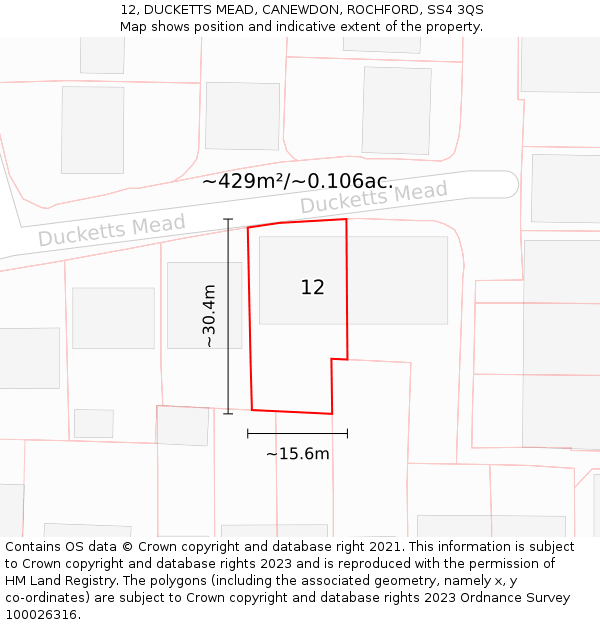 12, DUCKETTS MEAD, CANEWDON, ROCHFORD, SS4 3QS: Plot and title map