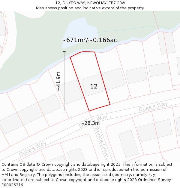 12, DUKES WAY, NEWQUAY, TR7 2RW: Plot and title map