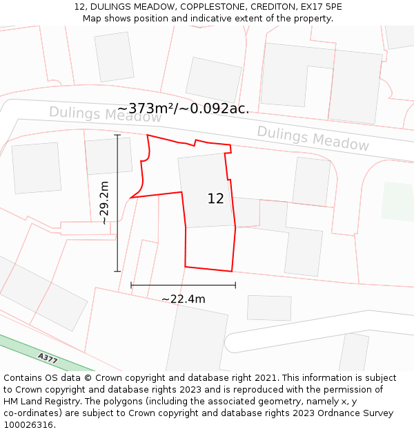12, DULINGS MEADOW, COPPLESTONE, CREDITON, EX17 5PE: Plot and title map