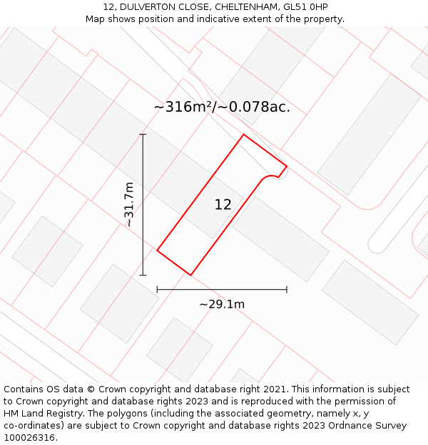 12, DULVERTON CLOSE, CHELTENHAM, GL51 0HP: Plot and title map