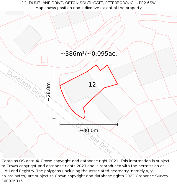 12, DUNBLANE DRIVE, ORTON SOUTHGATE, PETERBOROUGH, PE2 6SW: Plot and title map