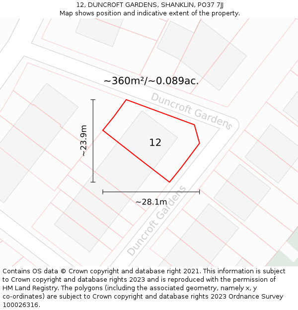 12, DUNCROFT GARDENS, SHANKLIN, PO37 7JJ: Plot and title map