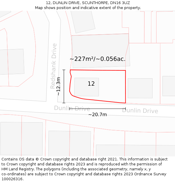 12, DUNLIN DRIVE, SCUNTHORPE, DN16 3UZ: Plot and title map