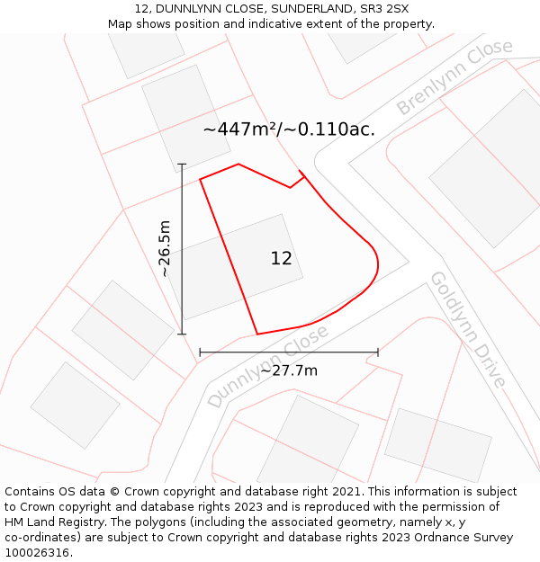 12, DUNNLYNN CLOSE, SUNDERLAND, SR3 2SX: Plot and title map